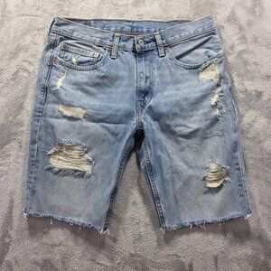 Levi's 511 Slim Denim Shorts Mens 34 Light Wash Distressed Ripped Cutoff Raw Hem